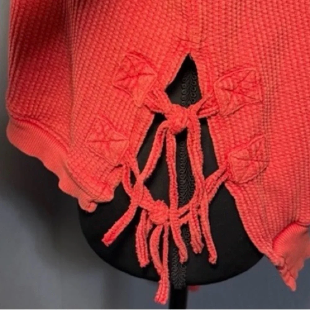 Free People Sweater Waffle-Knit Coral Side Ties XS